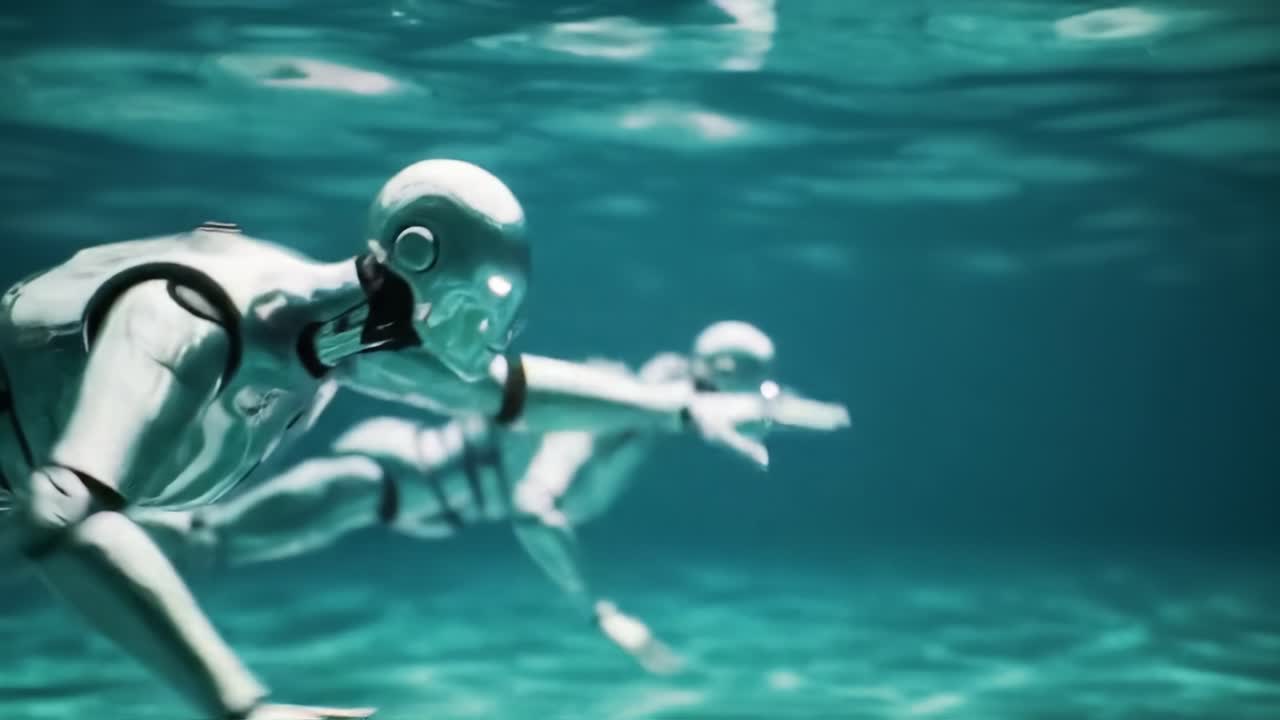 Exploring the Depths of Innovation: Futuristic Robots Swim Gracefully Underwater in Stunning Aquatic Environment