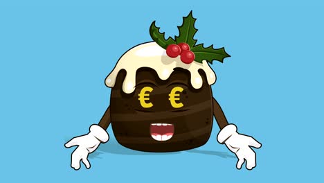 cartoon christmas cake euro sign in eyes with face animation alpha matte