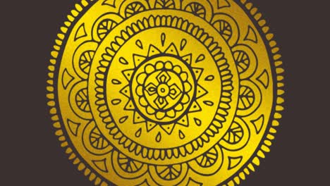 digital animation of retro design on golden circular shape against grey background