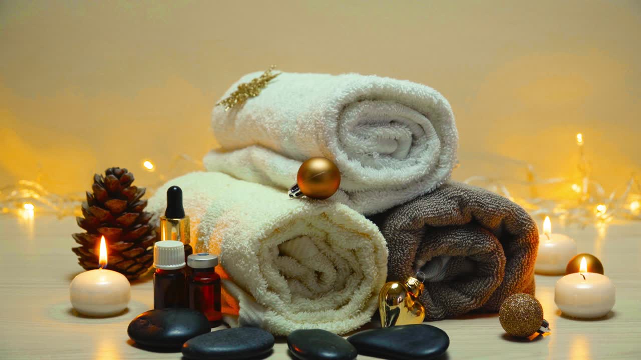 artículos de concepto de spa con decoraciones navideñas