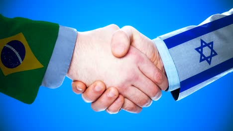 brazil - israel  / handshake concept animation about countries and politics / with matte channel