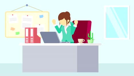 el hombre de negocios está trabajando. siente felicidad. concepto de emoción de negocios. ilustración de bucle en estilo plano.