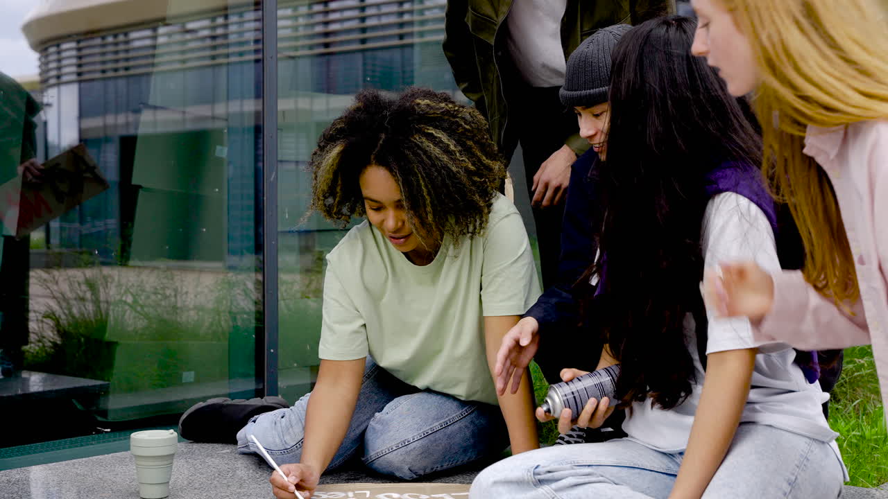 dos mujeres mostrando el tablero terminado a sus amigos