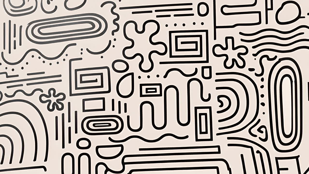 Abstract geometric shapes and lines animation on beige background