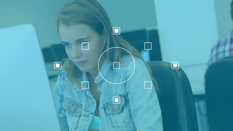 animación de formas que se mueven sobre un grupo de estudiantes utilizando computadoras