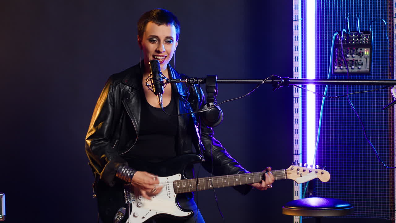 Female Musician Performing in Studio