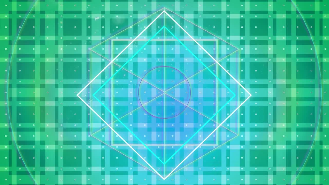 녹색 패턴에 빛나는 네온 기하학적 그림의 애니메이션