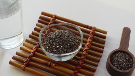 chia seeds in a bowl with a wooden spoon