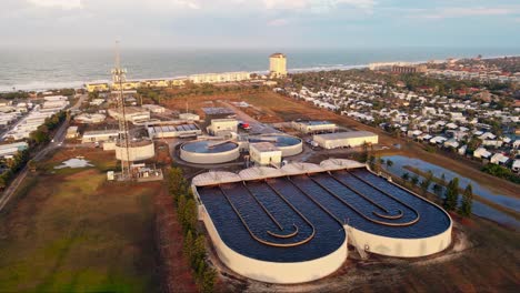 4k drone shot of a water treatment plant station in melbourne florida