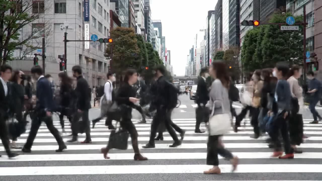 Busy city street scene in Tokyo, Japan
