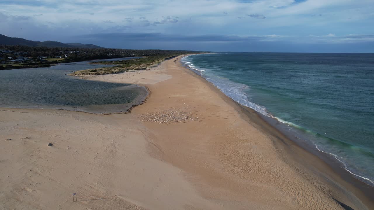 Picturesque Steels Beach, Shelly Point In Beaumaris, TAS, Australia - Aerial Drone Shot