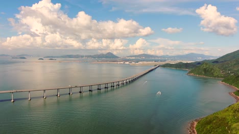 hong kong zhuhai macau bridge on a beautiful day, wide angle aerial view