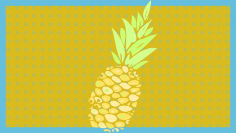 animación de piña sobre fondo amarillo y azul