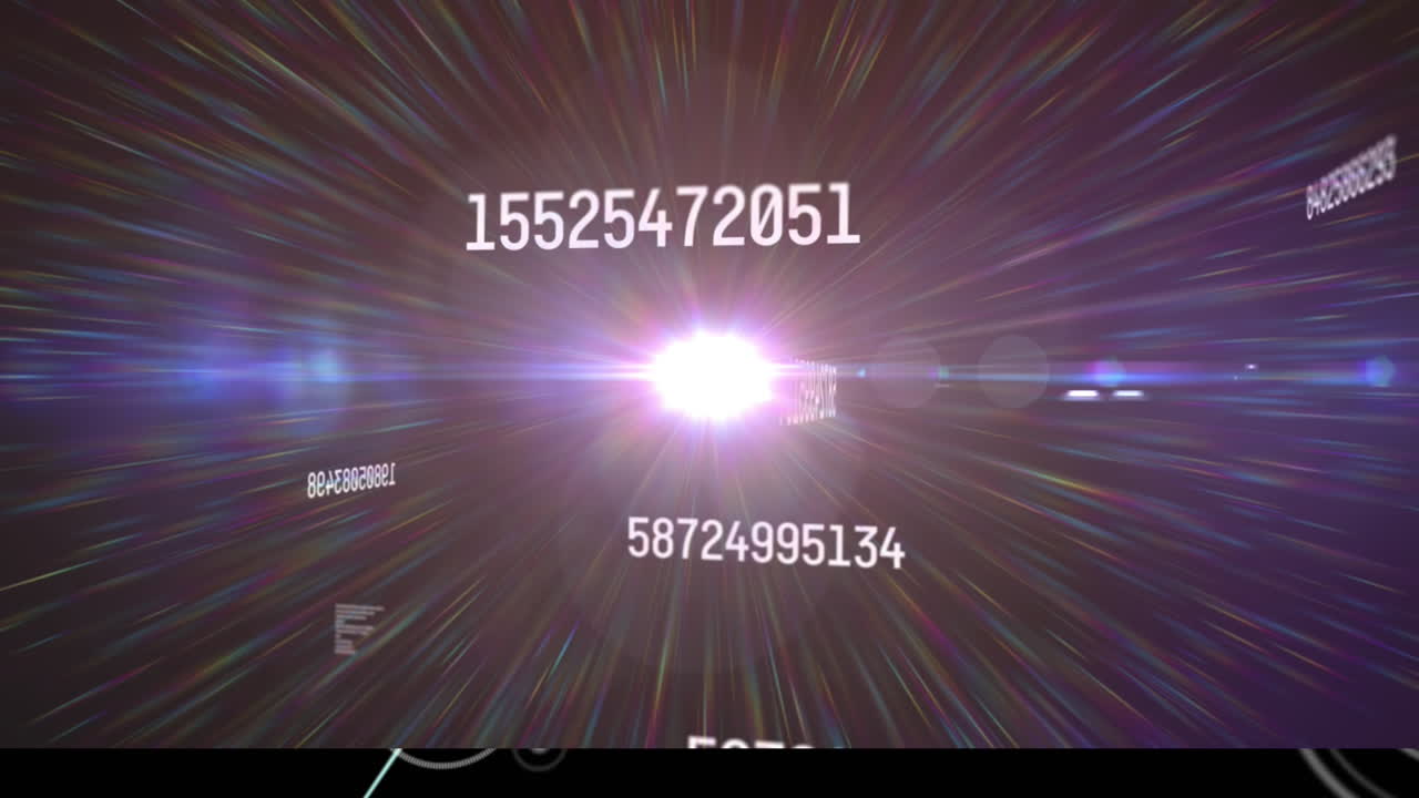 Animation of numbers changing over glowing light on purple background