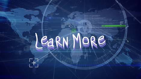 animación de aprender más texto sobre el mapa del mundo