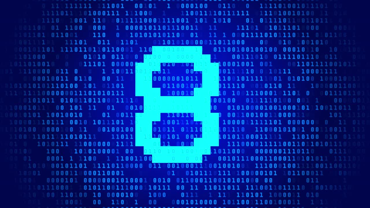 Binary Code with Pixelated Numbers 7 and 3