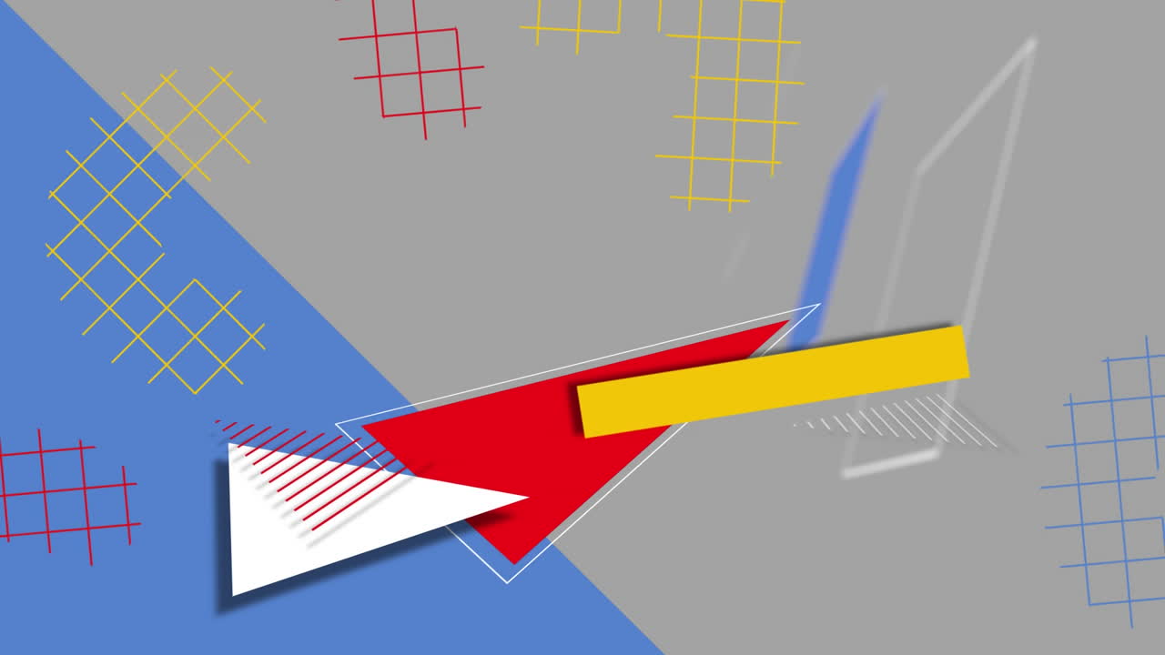 파란색과 회색 바탕에 다채로운 기하학적 모양