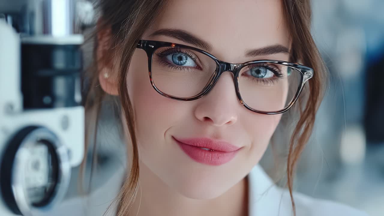 A Confident Optometrist Smiling in Modern Practice Setting, Showcasing Professionalism and Care for Patients in a High-Tech Environment with Optical Equipment
