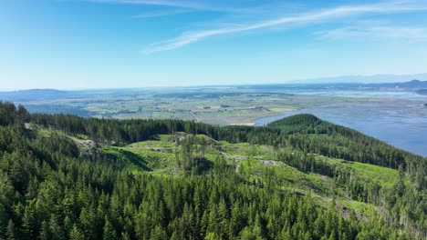 Aerial-shot-above-a-mountain-with-land-that's-been-harvested-for-lumber