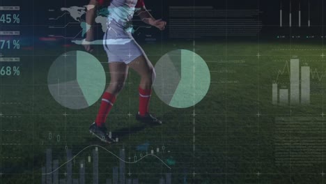 animación del procesamiento de datos sobre un jugador de fútbol caucásico