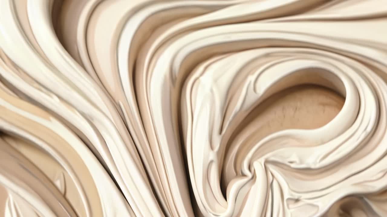 Close-up video of swirling cream patterns, creating an abstract, fluid texture