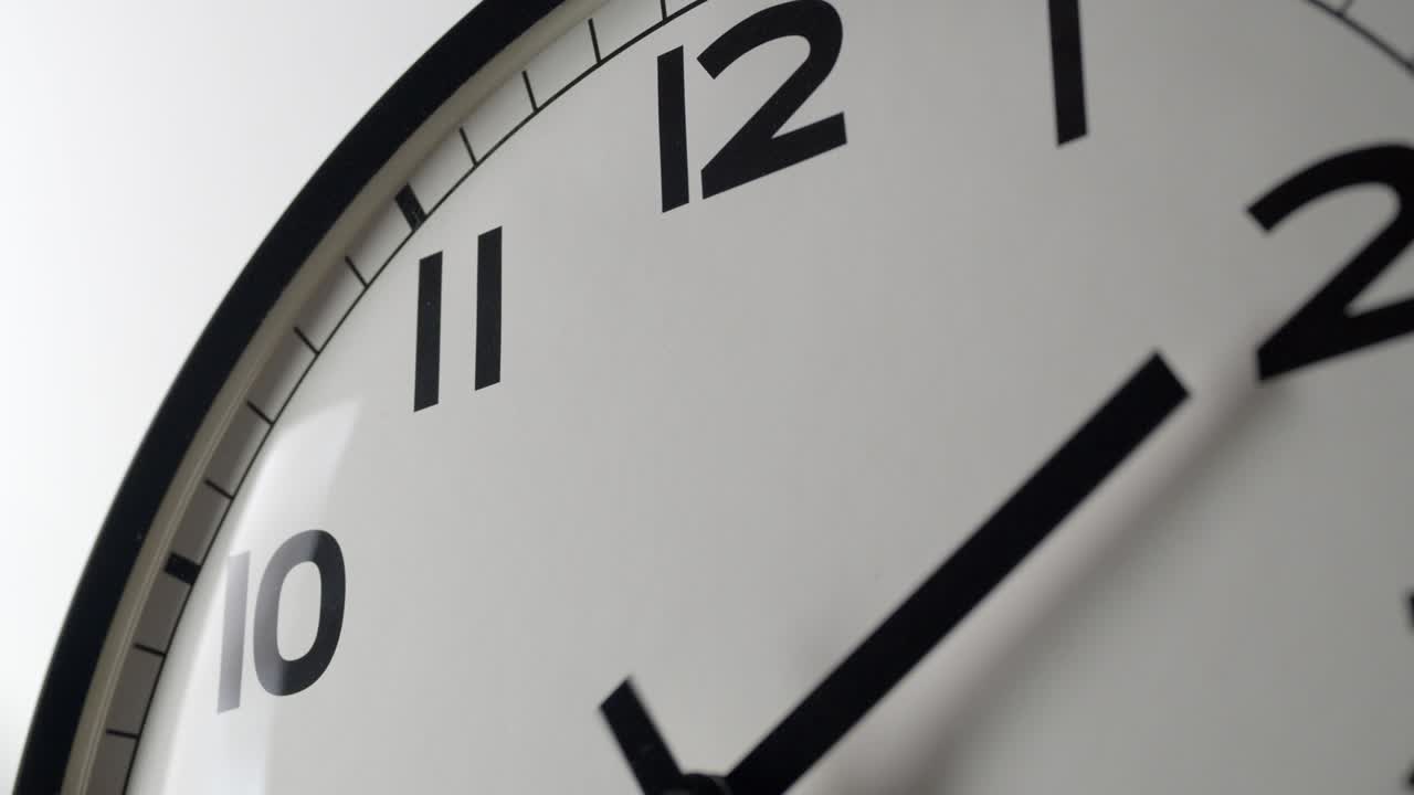 White Clock Face Close Up in Time Lapse on White Wall