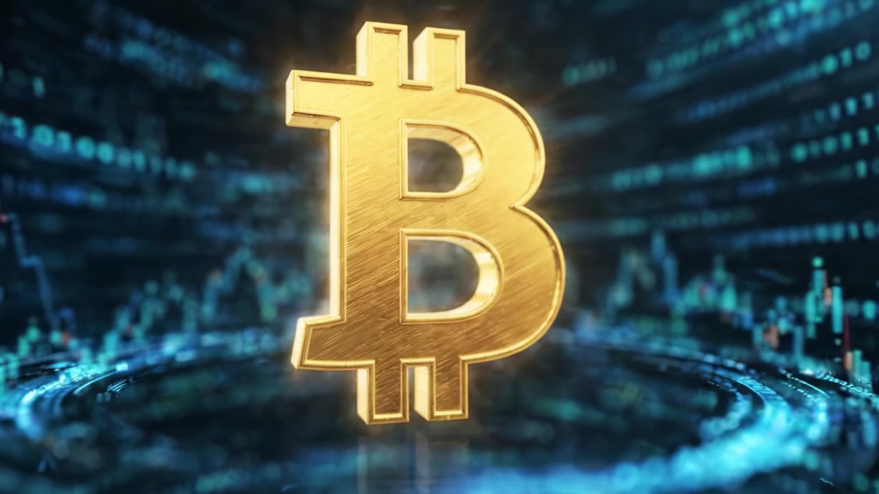 Digital Revolution: The Stunning Golden Bitcoin Symbol Illuminated Amidst Data Streams Representing Cryptocurrency Trends and Innovations in Modern Finance