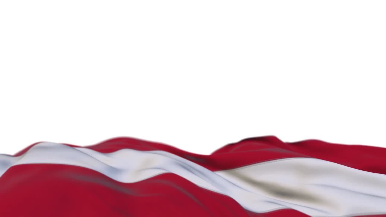 bandera de la tela de austria ondeando en el bucle del viento. bordado austriaco estampado bandera de tela balanceándose en la brisa. fondo blanco medio lleno. lugar para el texto. bucle de 20 segundos.