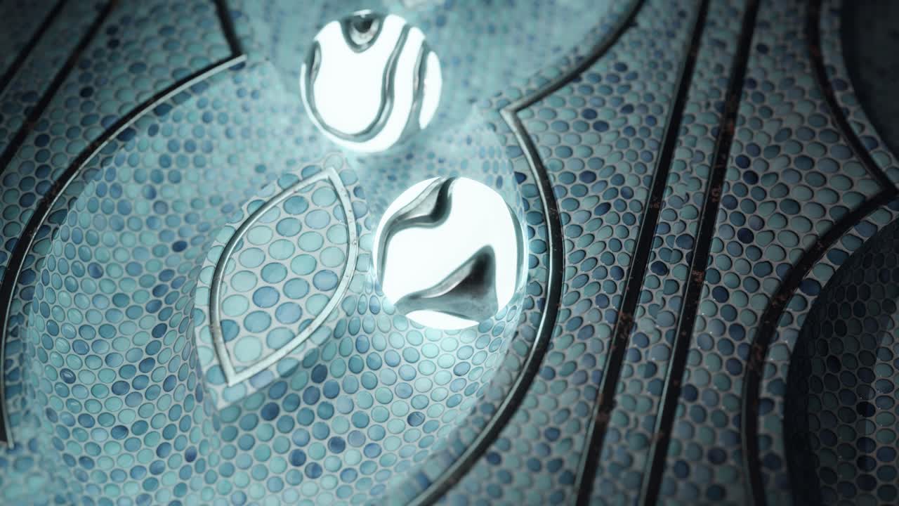 물 반사와 함께 추상적인 기하학적 타일 패턴