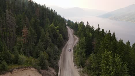 silver van leaving for an adventurous drive through the vast pine forests of british columbia