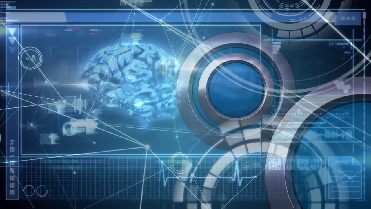 바이너리 코드와 연결 라인과 함께 회전하는 브라이언