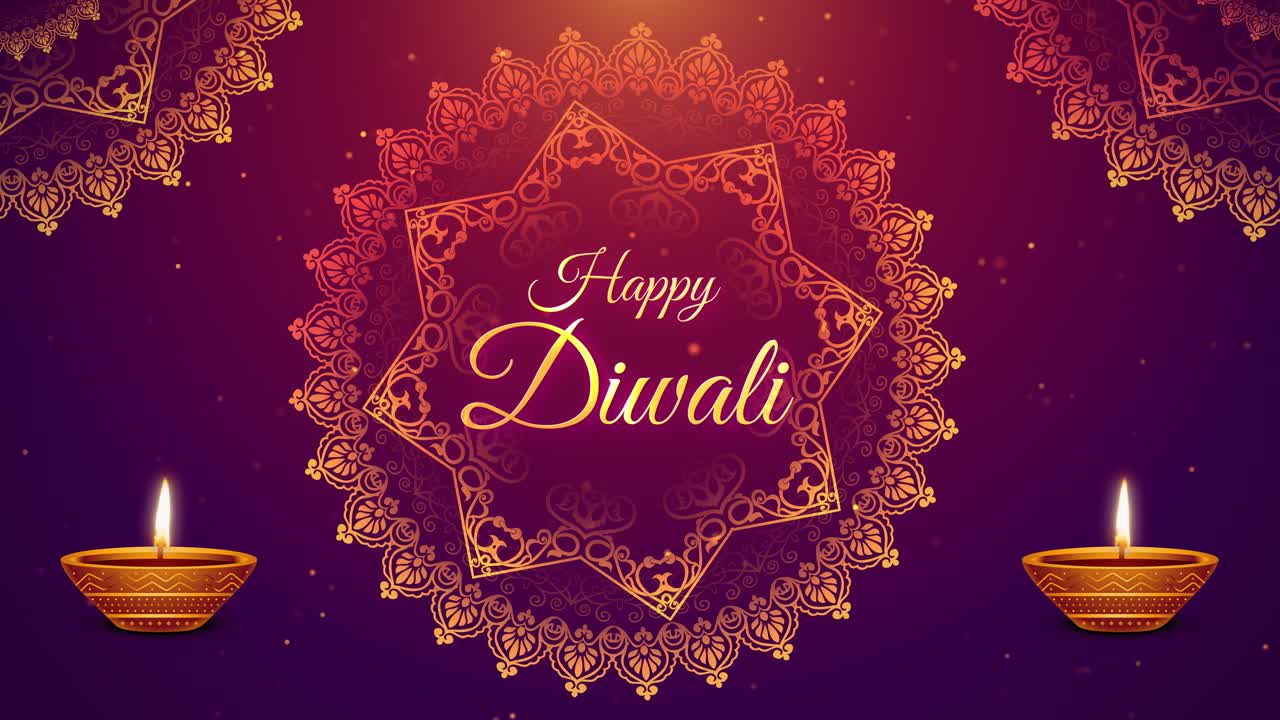 Sfondo animato di auguri di buon Diwali con lampada diya. Animazione di buon Deepavali