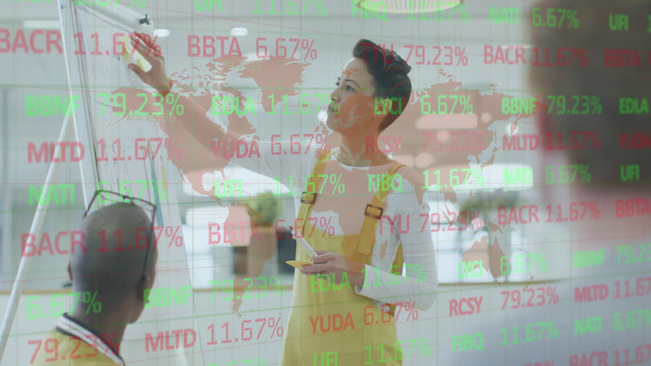 사무실에서 사업가들에 대한 금융 데이터 처리의 활성화