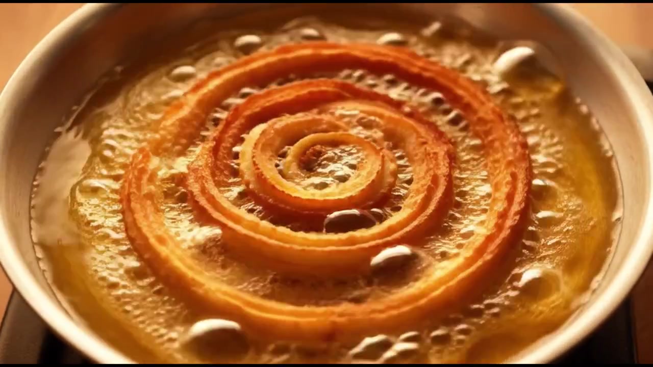 Spiral Churro Frying in Hot Oil in a Pan
