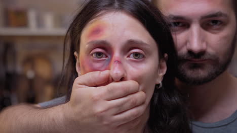 face of scared woman victim