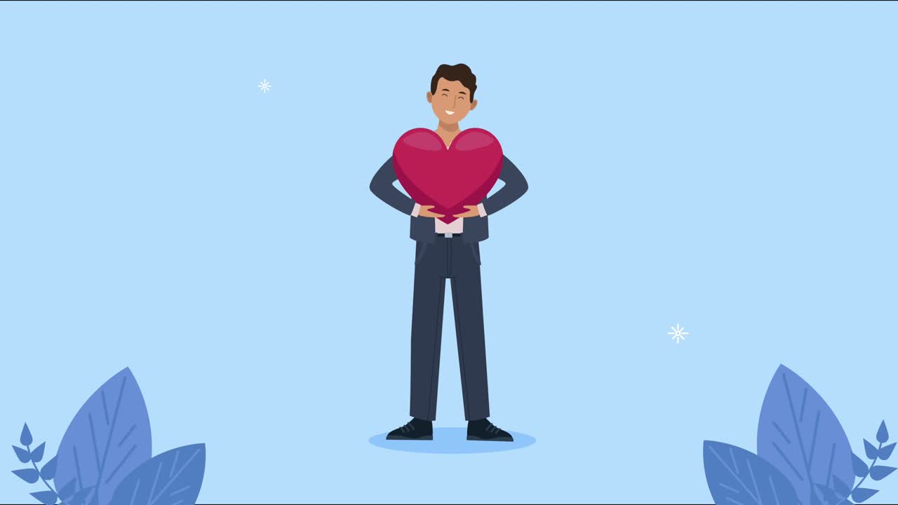 businessman lifting heart character animation