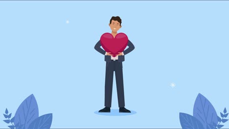 businessman lifting heart character animation