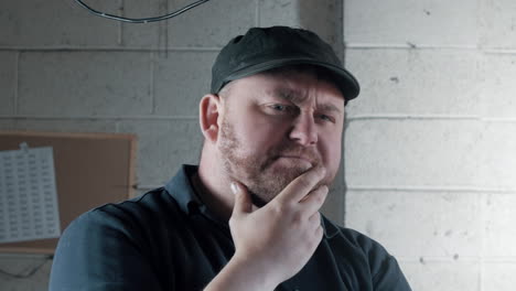 thoughful man looks confused while thinking about a problem at work