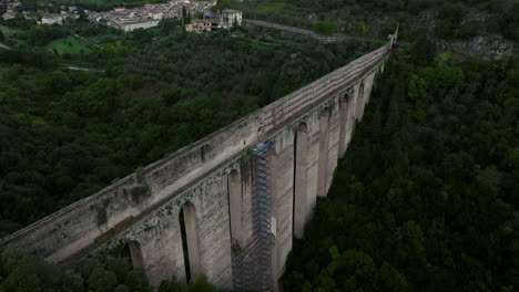 aerial view of ponte delle torri, tower bridge in spoleto, italy