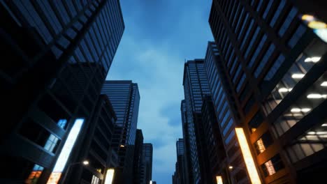 footsteps echo in a vibrant city as twilight casts a serene glow over towering buildings. the skyline is a mix of modern architecture under a softly lit sky, creating a captivating urban experience.