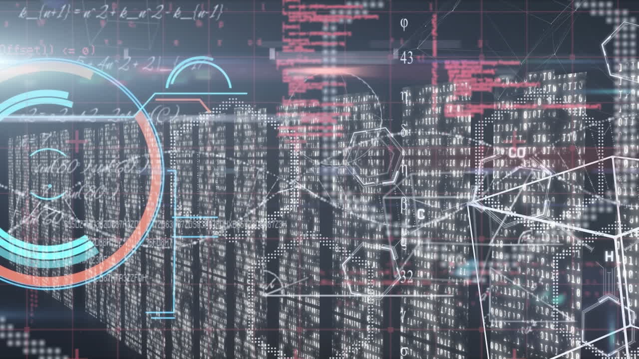 Animation of geometrical shapes and data processing over screens with mosaic squares