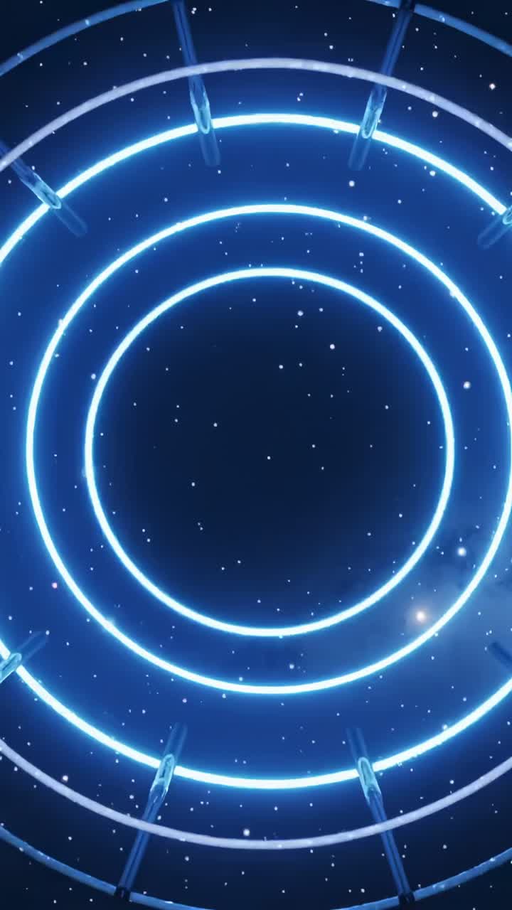 Vertical video: Starting concentric neon rings rotating scaling showing struts and pink band in sp