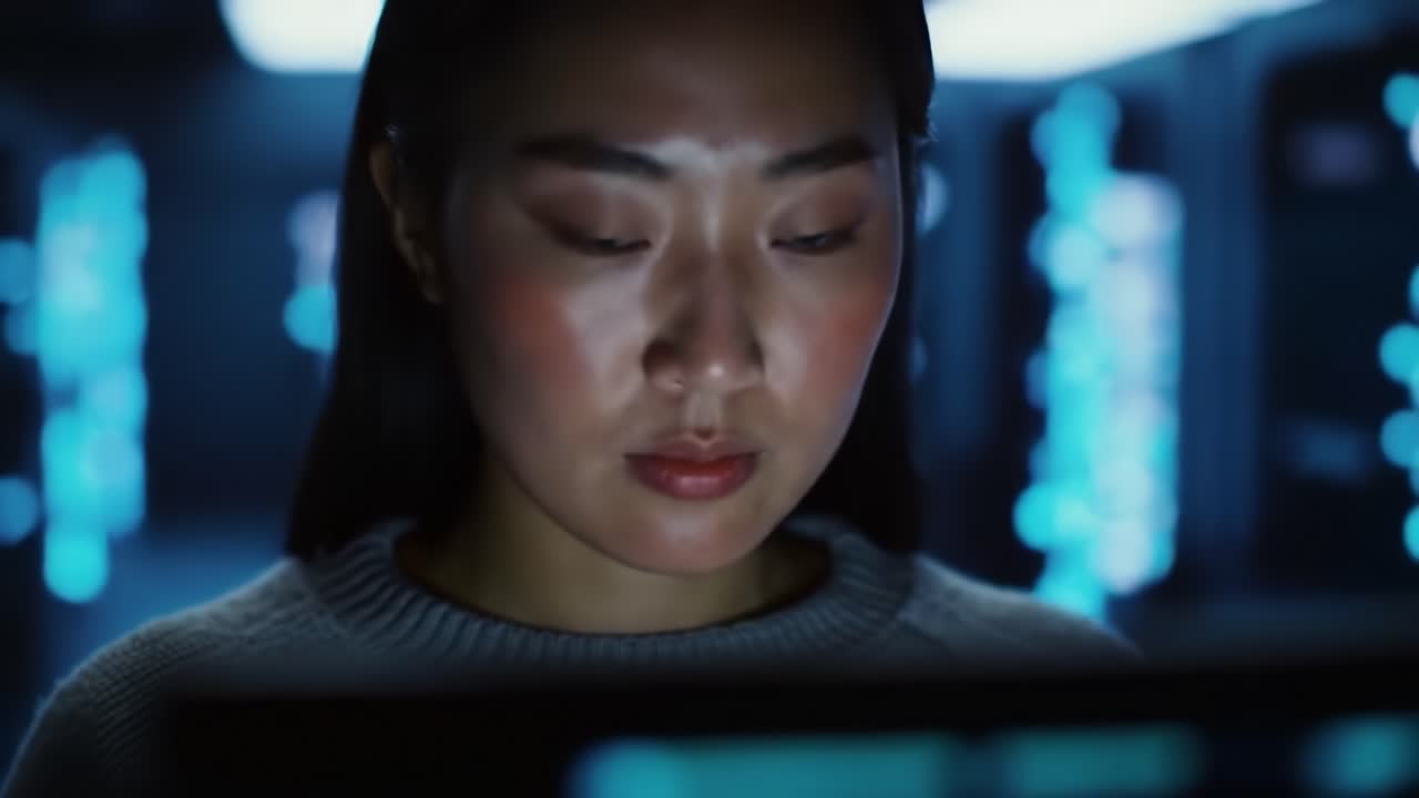 A Focused Individual Engaged in Digital Work Amidst Server Racks, Capturing the Essence of Modern Tech Environments and Data Management Challenges