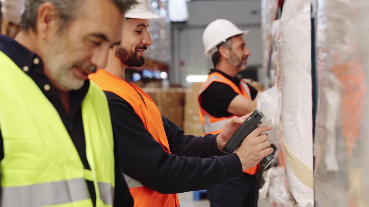 trabajadores del almacén escaneando el inventario