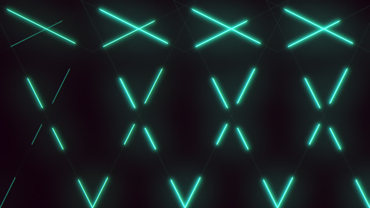 A vibrant display of neon green lines forming a diagonal geometric pattern, intersecting and running parallel, in an abstract composition that evokes a sense of structured chaos