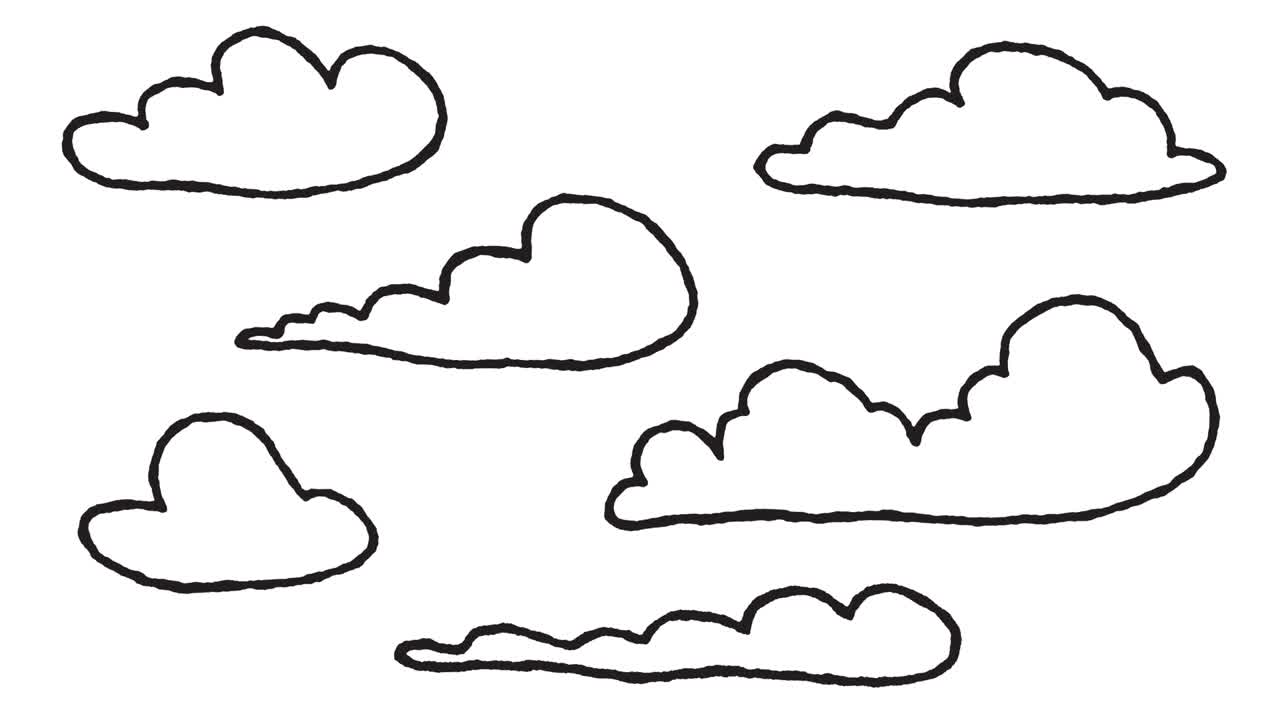 Nuvole astratte divertenti disegnate a mano su sfondo bianco. Elemento carino in stile stop motion vintage di tendenza. Animazione schizzo doodle in loop continuo per progetti di design creativo