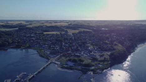 drone view above the harbour at bornholm denmark on a sunny day