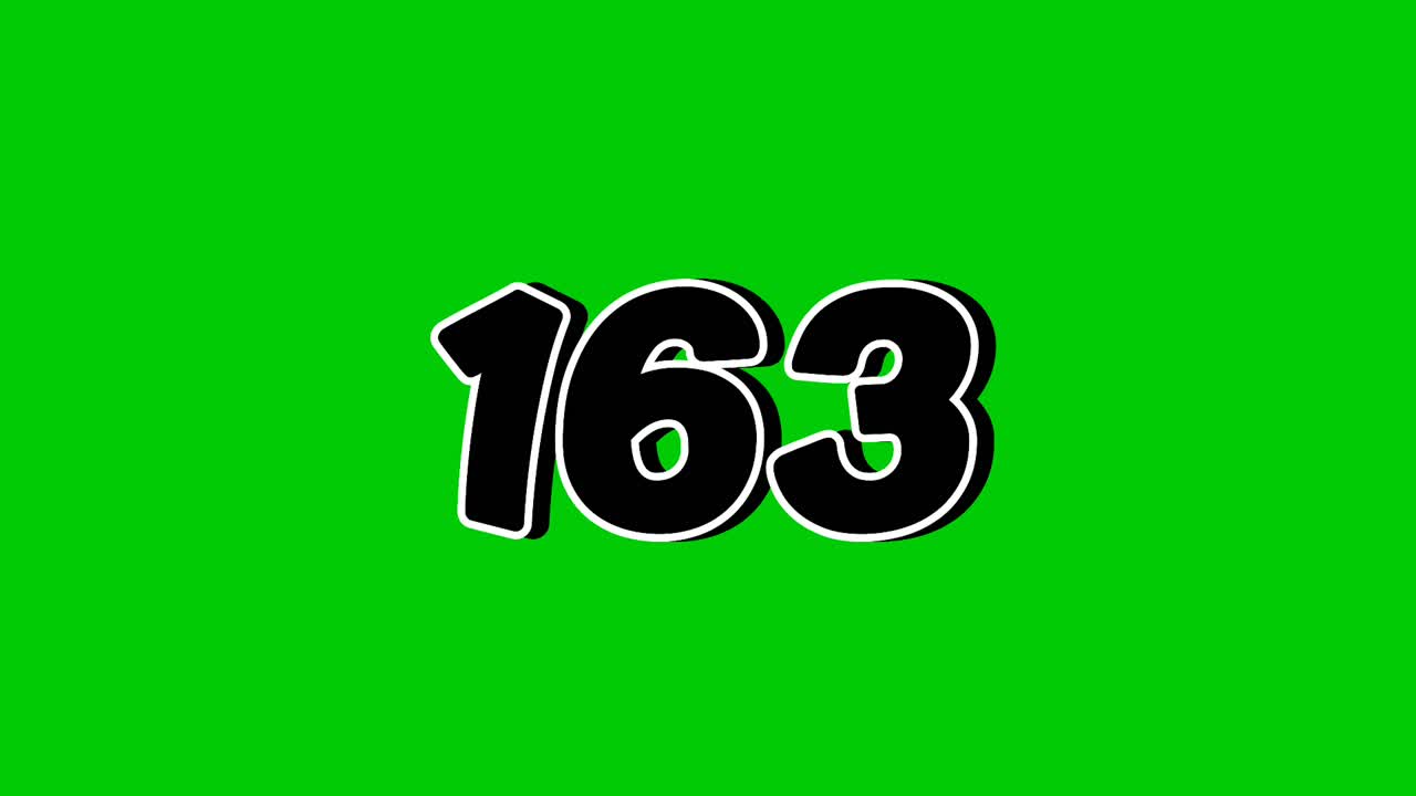 Number 163 symbol sign animation motion graphics cartoon on green screen background. Black color number reveal on smoke,for video number for video elements