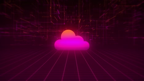 synthwave wireframe net and cloud 80s