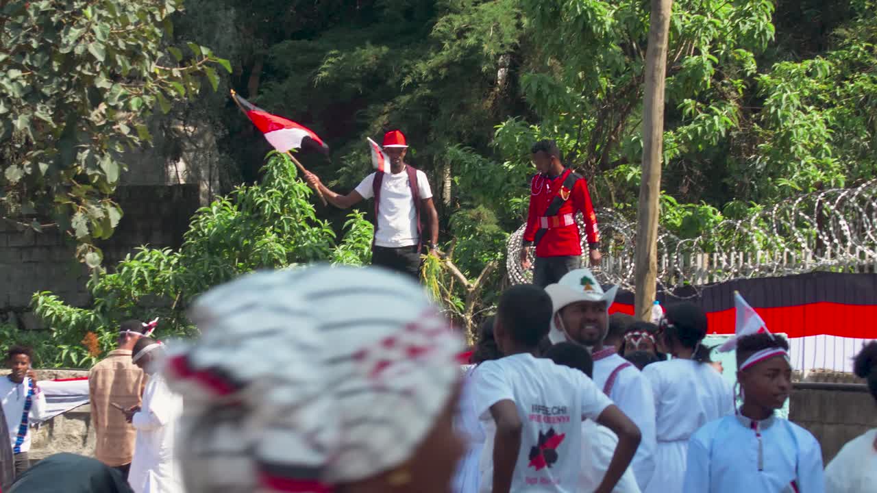 Ethiopian Oromo caring flag and dancing in Irreecha 2024 Celebration